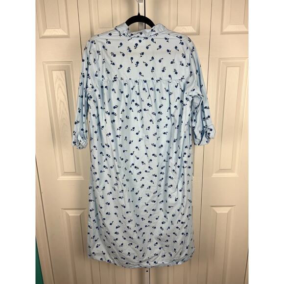 National Large Blue Floral Snap Front House Dress Coat Robe Lightweight Cotton - Picture 6 of 7